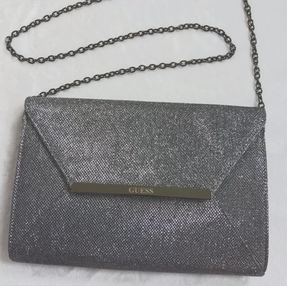 Guess Bags Guess Sparkly Silver Envelope Clutch W Removable Chain Strap Poshmark
